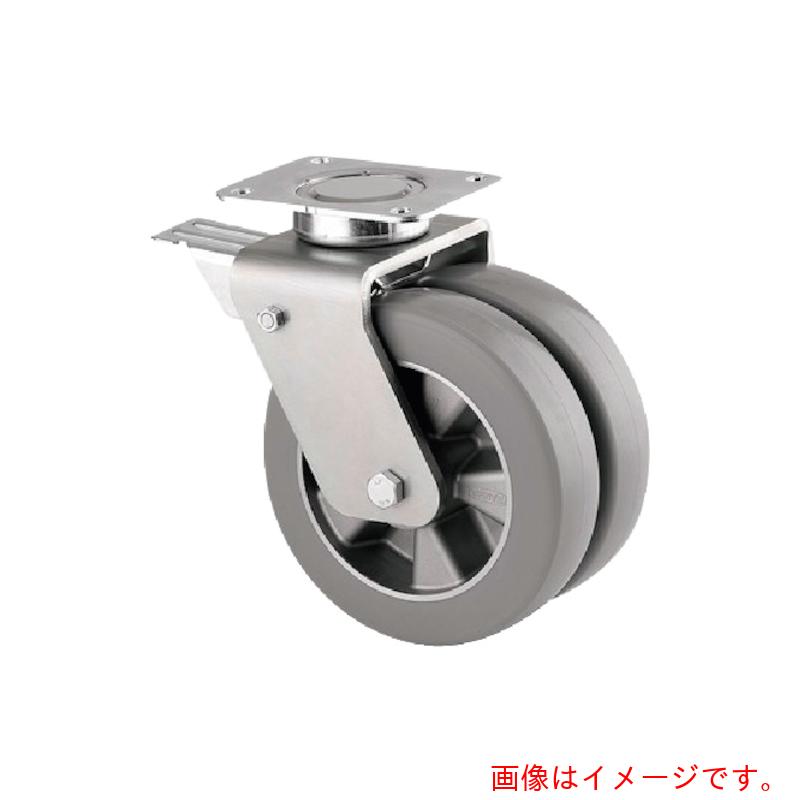 テンテキャスター（TENTE）　重荷重用高性能双輪キャスター”ＤＥＬＴＡ　ＴＷＩＮ”（ウレタン車・メンテナンスフリー）　φ１２５　自在式（トータルロック付）　【品番：9942ITP125P63 SH80 CONVEX】