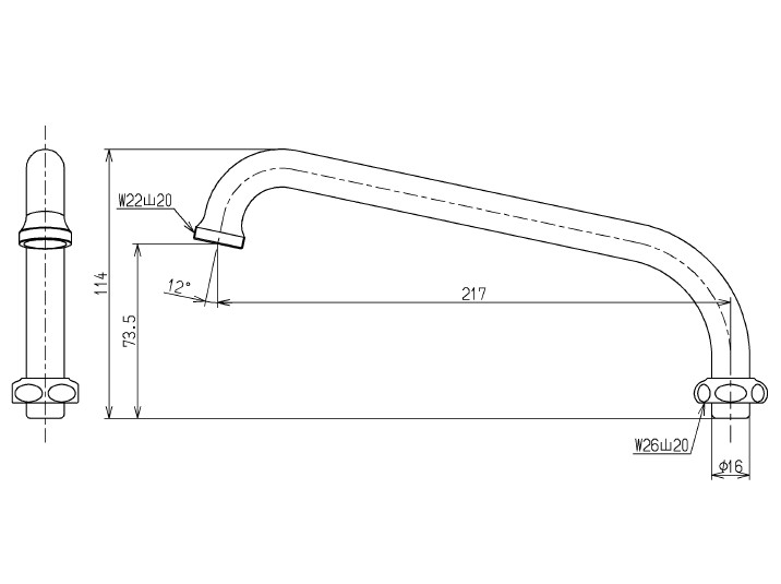 TOTO　自在スパウト（先端ねじ付、220mm）　【品番：THY235AV1】