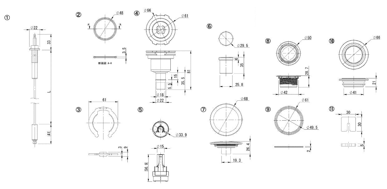 TOTO　ワンプッシュ排水栓1090AF用　【品番：AFKA237】