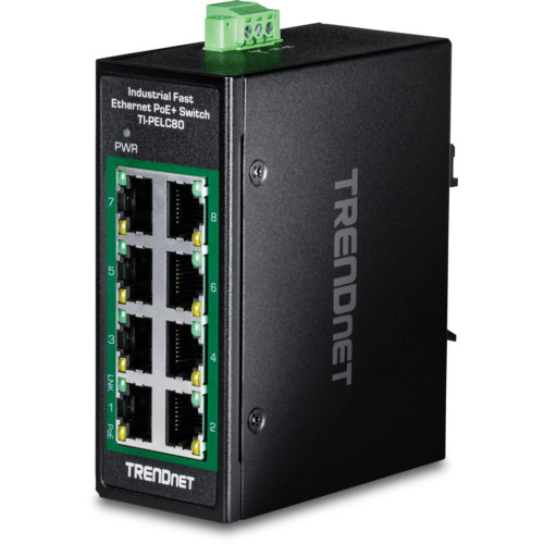 TRENDnet　８ポート産業用ファストイーサネットＰｏＥ＋ＤＩＮレールミニスイッチ　【品番：TI-PELC80】
