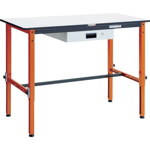 【別途送料あり】トラスコ中山（TRUSCO）　TRUSCO　軽荷重作業台高さ調節式（１５０ｋｇ）ＴＦＡＥＭ型　薄型１段引出付　１２００Ｘ６００ＸＨ６５０～９５０　オレンジ色　【品番：TFAEM-1260UDK1】｜住設プロ　店