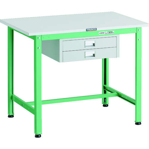 【別途送料あり】トラスコ中山（TRUSCO）　TRUSCO　軽荷重作業台（３００ｋｇ）ＡＥ型　９００Ｘ６００ＸＨ７４０　薄型２段引出し付　ヤンググリーン色　【品番：AE-0960UDC2 YG】｜住設プロ　店