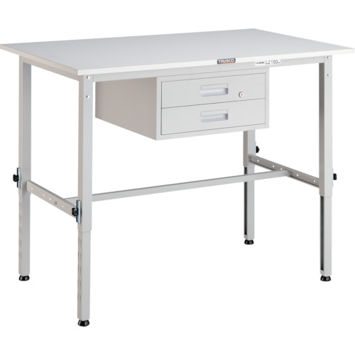 【別途送料あり】トラスコ中山（TRUSCO）　TRUSCO　軽荷重作業台高さ調節式（１５０ｋｇ）ＡＥＭ型　１２００Ｘ７５０ＸＨ６５０～９５０　２段引出付　ホワイト色　【品番：AEM-1200F2 W】