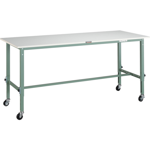 【別途送料あり】トラスコ中山（TRUSCO）　TRUSCO　軽荷重作業台高さ調節式（８０ｋｇ）ＡＥＭ型　１８００Ｘ７５０ＸＨ７１９～１０１９　φ７５キャスター付　グリーン色　【品番：AEM-1800C75】