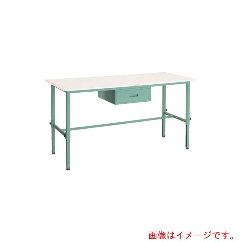 【別途送料あり】トラスコ中山（TRUSCO）　TRUSCO　軽荷重作業台高さ調節式（１５０ｋｇ）ＡＥＭ型　１８００Ｘ６００ＸＨ６５０～９５０　１段引出付　グリーン色　【品番：AEM-1860F1】｜住設プロ　店
