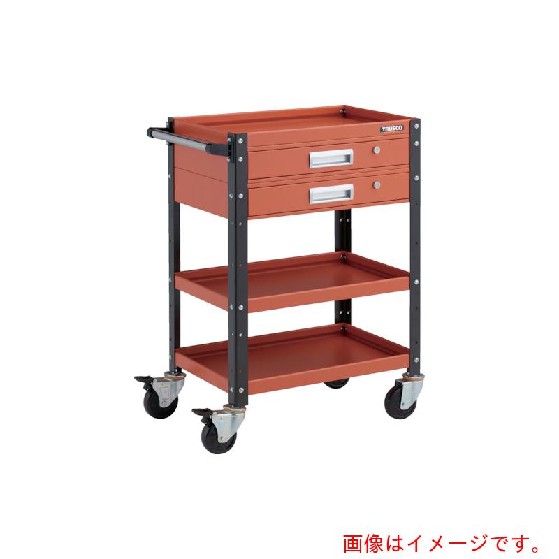 【別途送料あり】トラスコ中山（TRUSCO）　TRUSCO　ツールワゴン　バーディワゴン　６００Ｘ４００　引出２段付　オレンジ／ブラック　【品番：BDW-963V2-ORBK】｜住設プロ　店