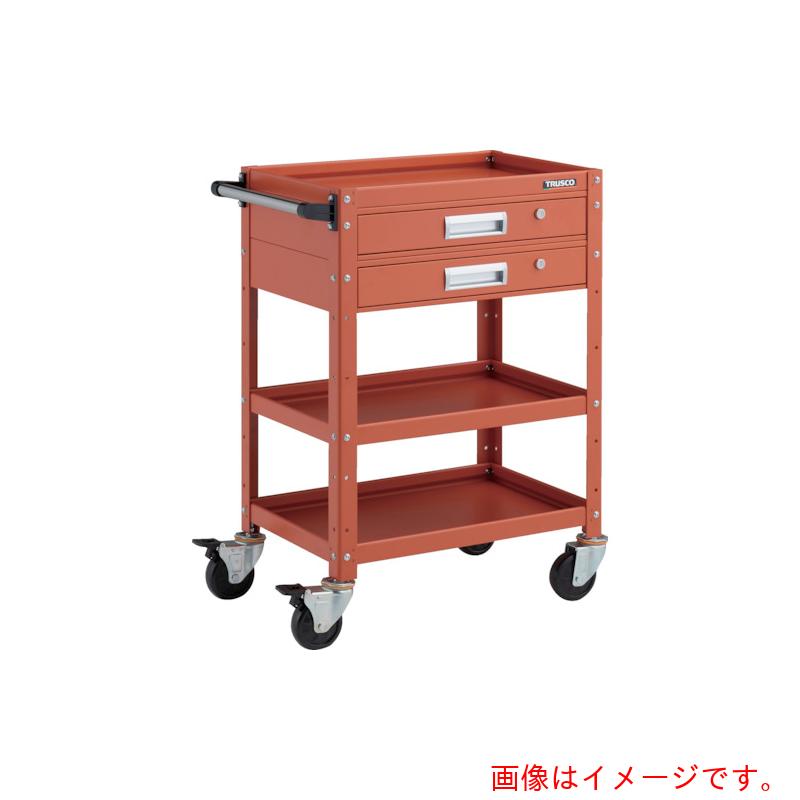 【別途送料あり】トラスコ中山（TRUSCO）　TRUSCO　ツールワゴン　バーディワゴン　６００Ｘ４００　引出２段付　オレンジ　【品番：BDW-963V2-OROR】