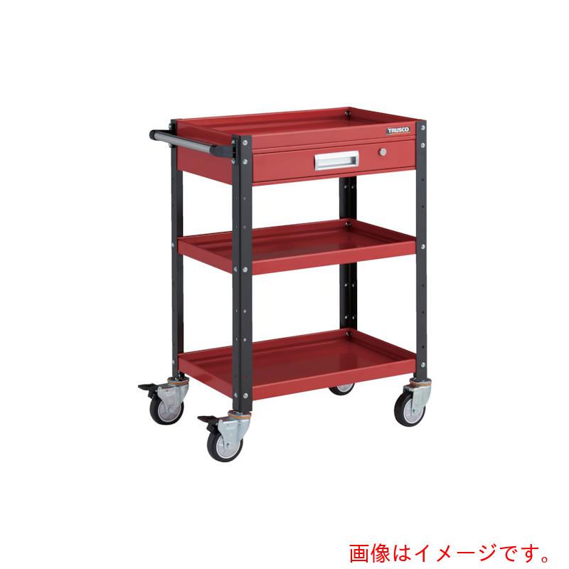 トラスコ中山（TRUSCO）　TRUSCO　ツールワゴン　バーディワゴン　６００Ｘ４００　引出付　ウレタン車輪　レッド／ブラック　【品番：BDW-963VU-RBK】