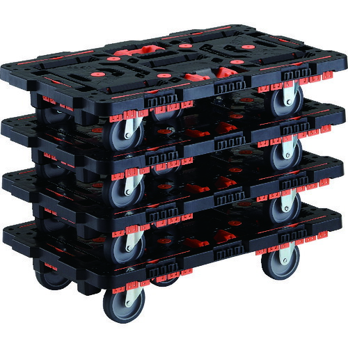 トラスコ中山（TRUSCO）　TRUSCO　まとめ買い　連結式樹脂製平台車　ビートル　７００Ｘ４５０　自在３輪　コボレ止めセット　とめたろう付　４台セット　【品番：BT700KJ3-E100T-M4】