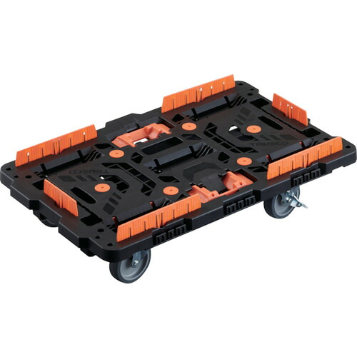 トラスコ中山(TRUSCO) TRUSCO 連結式樹脂製平台車 ビートル 700X450 自在5輪 内2輪ストッパー付 コボレ止めセット とめたろう付 【品番:BT700KJ5S2-E100T】|住設プロ 店