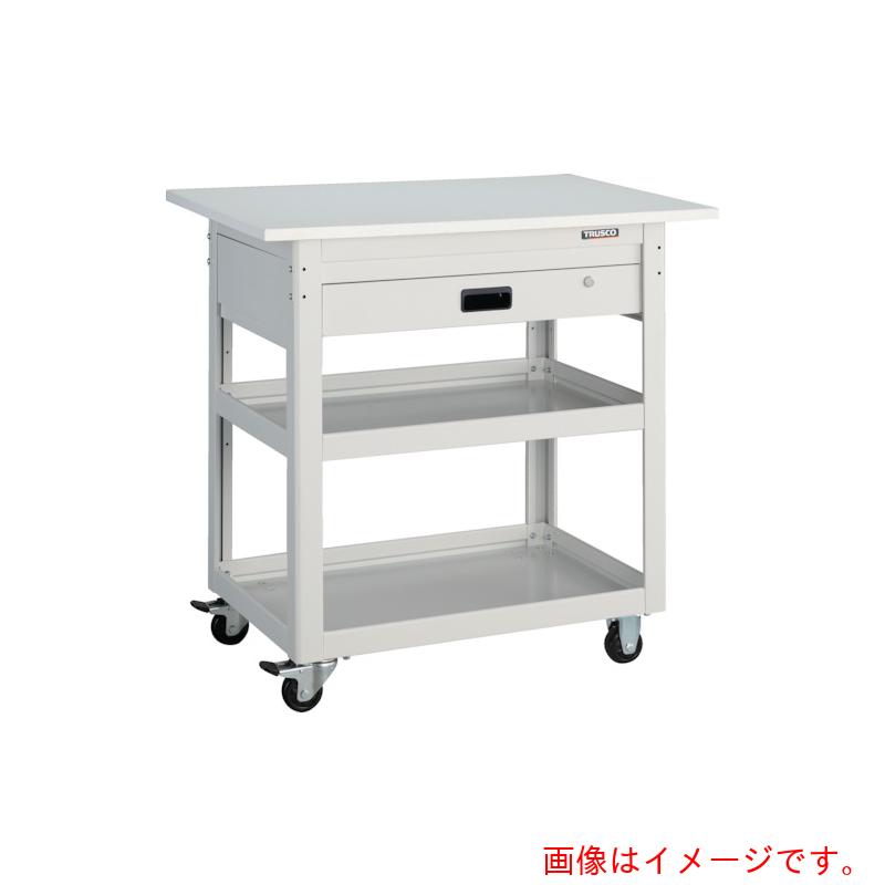 【別途送料あり】トラスコ中山（TRUSCO）　TRUSCO　ツールワゴン　ドルフィン　天板付　７５０Ｘ５００　１段引出　ホワイト　【品番：DLWS-963TV-W】｜住設プロ　店