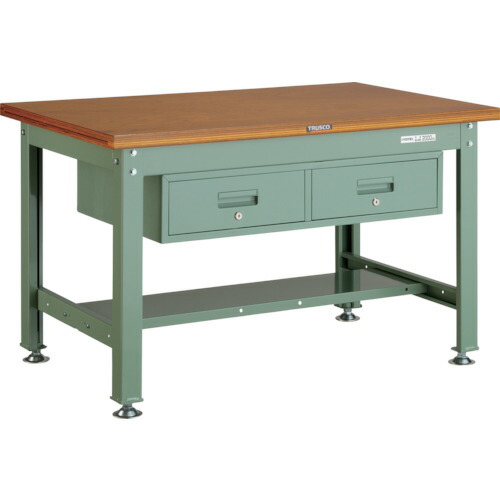 【別途送料あり】トラスコ中山（TRUSCO）　TRUSCO　中荷重作業台（２０００ｋｇ）ＤＷ型　１２００Ｘ７５０ＸＨ７４０　２列引出付　グリーン色　【品番：DW-1200FL2】