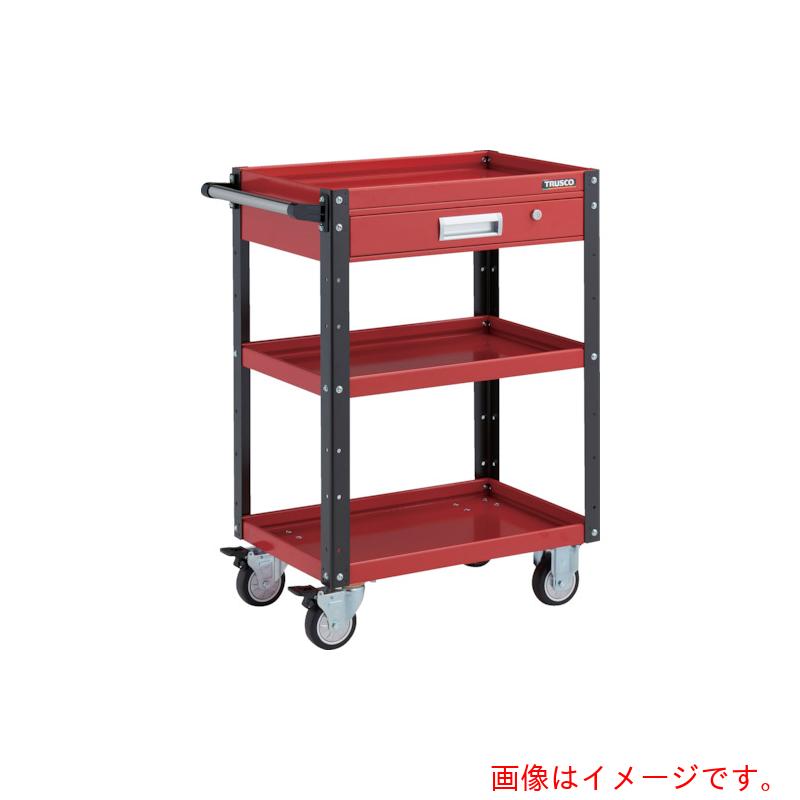 トラスコ中山（TRUSCO）　TRUSCO　ツールワゴン　イーグルワゴン　６００Ｘ４００ＸＨ８８０　引出付　ウレタン車輪　レッド／ブラック　【品番：EGW-963VU-RBK】
