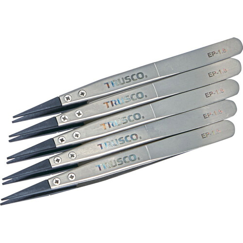 トラスコ中山（TRUSCO）　TRUSCO　まとめ買い　ＥＳＤチップピンセット　先平型　先端幅１．５ｍｍ　５本入り　【品番：EP-1.5-M5】