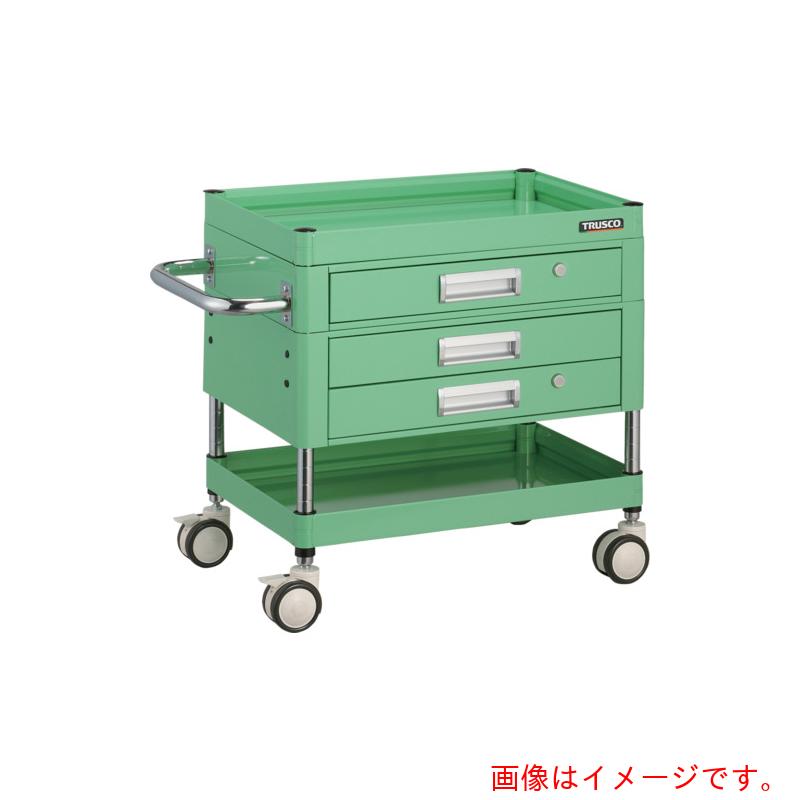 【別途貨物輸送あり】トラスコ中山（TRUSCO） TRUSCO 物の具手押し車 ファルコンワゴン６００Ｘ４００ 引出付 天然ゴム拷問台 青少年緑であること色 【品番：FAW-662XZ-YG】 その他-オフィス家具