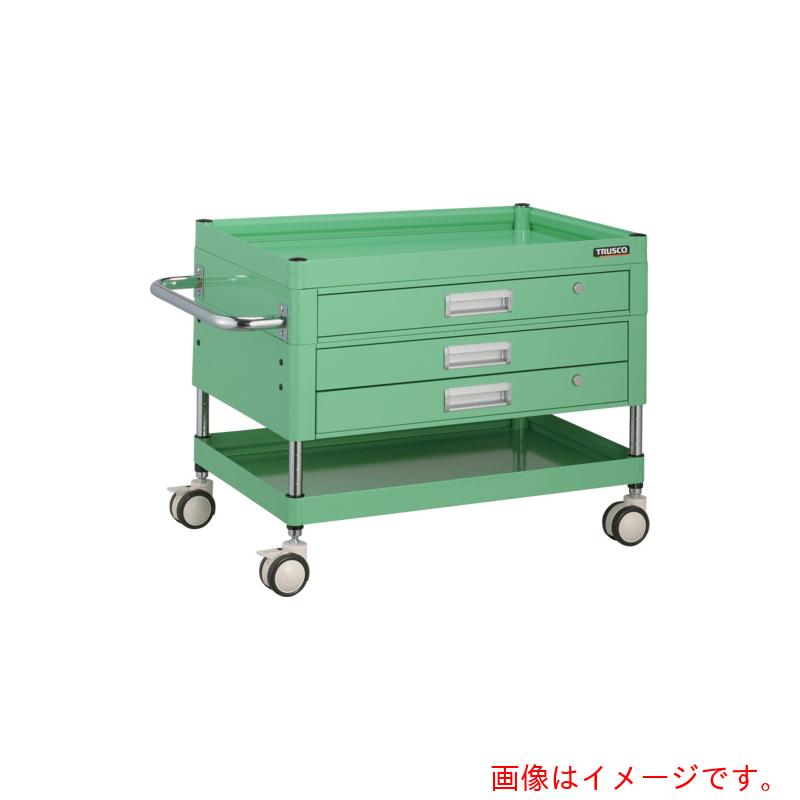 トラスコ中山（TRUSCO） TRUSCO 物の具手押し車 ファルコンワゴン７５０Ｘ５００ 引出付 天然ゴム拷問台 若い衆緑であること色 【品番：FAW-672XZ-YG】