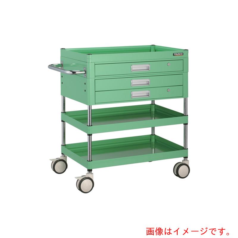 トラスコ中山（TRUSCO） TRUSCO 物の具手押し車 ファルコンワゴン７５０Ｘ５００ 引出付 予防医学拷問台 若い者緑であること色 【品番：FAW-973XZ-YG】