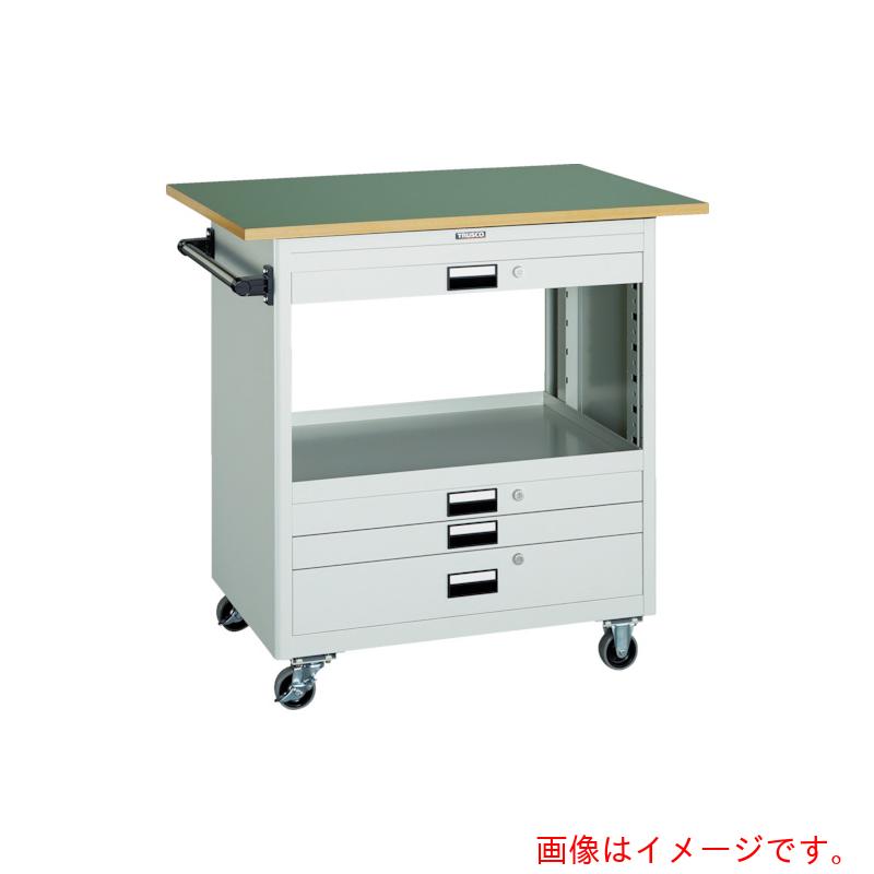 【別途貨物輸送あり】トラスコ中山（TRUSCO） TRUSCO スチール写真製手押し車（溶接原則として社会システム） 物の具手押し車 ７５０×５００×Ｈ８８０ 浅３深１抽き出し 天板付 若い者緑であること 【品番：NTS-731T-YG】