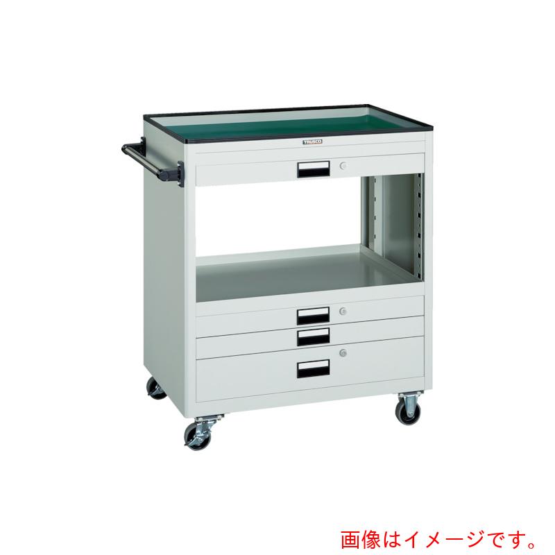 【別途貨物輸送あり】トラスコ中山（TRUSCO） TRUSCO 物の具手押し車 ７５０Ｘ５００ 浅３深１引出付 若い者緑であること 【品番：NTS-731-YG】