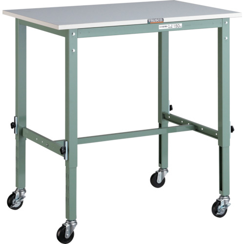 トラスコ中山（TRUSCO） TRUSCO 軽荷重作業台高さ調節式（８０ｋｇ）ＡＥＭ型 ９００Ｘ６００ＸＨ７１８～１０１８ φ７５キャスター付 グリーン色 【品番：RAEM-0960C75】
