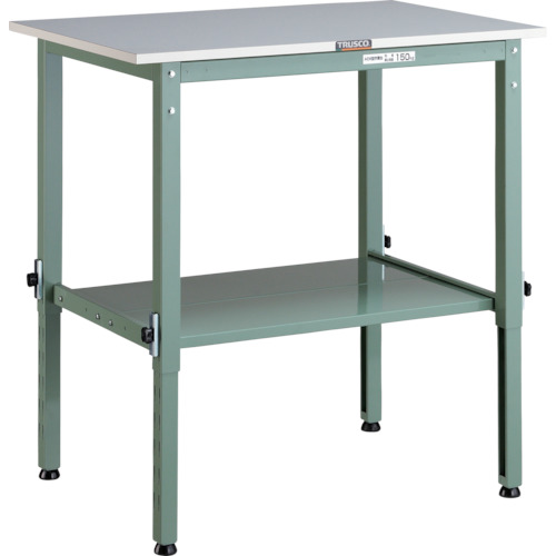 トラスコ中山（TRUSCO）　TRUSCO　軽荷重作業台高さ調節式（１５０ｋｇ）ＡＥＭ型　９００Ｘ６００ＸＨ６５０～９５０　下棚２枚付　グリーン色　【品番：RAEM-0960LT2】