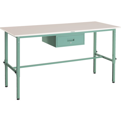 【別途送料あり】トラスコ中山(TRUSCO) TRUSCO 軽荷重作業台高さ調節式(150kg)AEM型 1800X750XH650~950 1段引出付 グリーン色 【品番:RAEM-1800F1】|住設プロ 店
