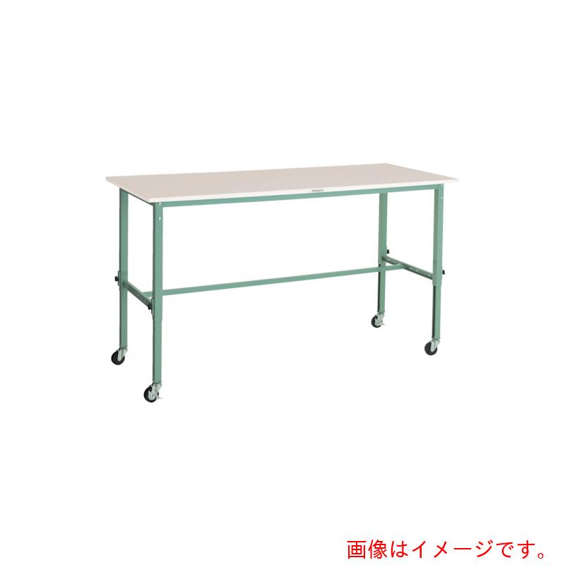 【別途送料あり】トラスコ中山（TRUSCO）　TRUSCO　軽荷重作業台高さ調節式（８０ｋｇ）ＡＥＭ型　１８００Ｘ６００ＸＨ７１８～１０１８　φ７５キャスター付　グリーン色　【品番：RAEM-1860C75】 42,278円