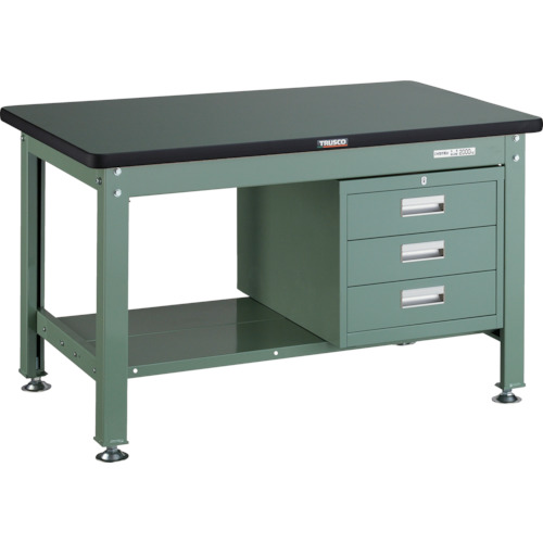 【別途送料あり】トラスコ中山（TRUSCO）　TRUSCO　中荷重作業台（２０００ｋｇ）ＤＷ型　１２００Ｘ７５０ＸＨ７４０　３段引出付　グリーン色　【品番：RDW-1200D3】