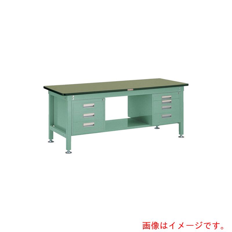 【別途送料あり】トラスコ中山（TRUSCO）　TRUSCO　中荷重作業台（１２００ｋｇ）ＨＷ型　１８００Ｘ９００ＸＨ７４０　３段・４段引出付　グリーン色　緑　【品番：RHW-1809D3D4】