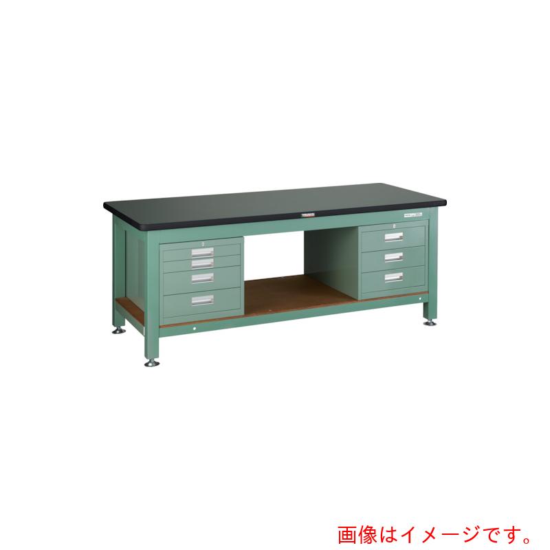 【別途貨物輸送あり】トラスコ中山（TRUSCO） TRUSCO 重掛け目御勤め台（３０００ｋｇ）ＴＷ型 １２００Ｘ７５０ＸＨ７４０ ３段・４段引出付 緑であること色 【品番：RTW-1200D3D4】