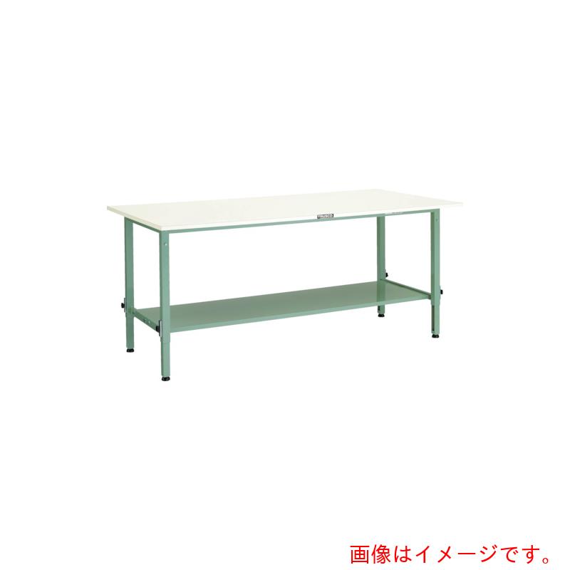 【別途送料あり】トラスコ中山（TRUSCO）　TRUSCO　軽荷重作業台高さ調節式（１５０ｋｇ）ＡＥＭ型　１８００Ｘ７５０ＸＨ６５０～９５０　下棚２枚付　グリーン色　【品番：SAEM-1800LT2】