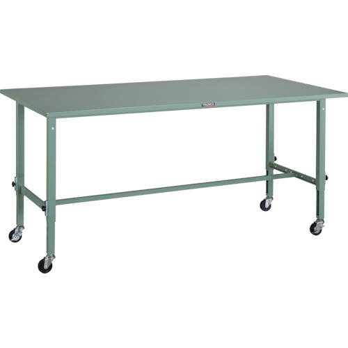 【別途送料あり】トラスコ中山（TRUSCO）　TRUSCO　軽荷重作業台高さ調節式（８０ｋｇ）ＡＥＭ型　１８００Ｘ９００ＸＨ７１９～１０１９　φ７５キャスター付　グリーン色　【品番：SAEM-1809C75】｜住設プロ　店