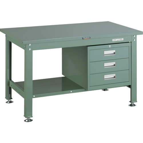 【別途送料あり】トラスコ中山（TRUSCO）　TRUSCO　中荷重作業台（１２００ｋｇ）ＨＷ型　１２００Ｘ７５０ＸＨ７４０　３段引出付　グリーン色　緑　【品番：SHW-1200D3】