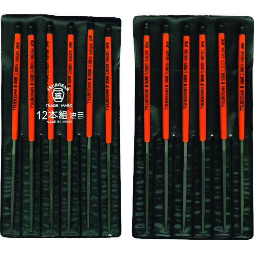 ツボサン（TSUBOSAN）　組ヤスリ　１２本組　角　油目　【品番：KA012-04】