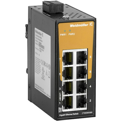 日本ワイドミュラー（weidmuller）　ワイドミュラー　ＩＥ－ＳＷ　産業用スイッチングＨＵＢ　８ポート　ギガビットイーサネット　ミニタイプ　【品番：2705000000】