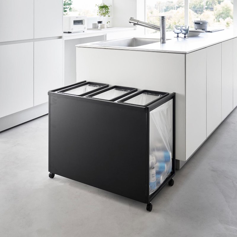 山崎実業 目隠し分別ダストワゴン タワー 45L 3分別 ブラック 4903208018272 【品番：01827】