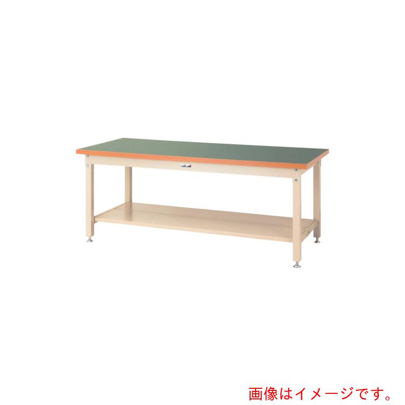 【別途送料あり】山金工業　ヤマテック　ワークテーブル　スーパータイプ　塩ビシート天板　半面棚板２枚付　Ｗ１２００×Ｄ７５０×Ｈ７４０ｍｍ　グリーン／ヤマテックアイボリー　【品番：SSR-1275TT-GI】