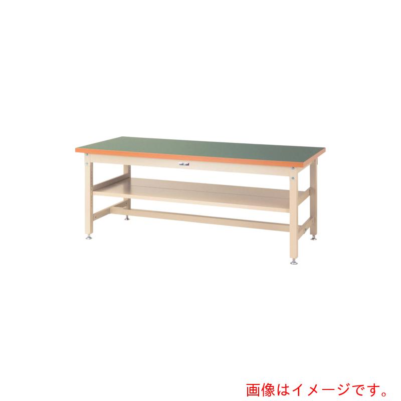 【別途送料あり】山金工業　ヤマテック　ワークテーブル　スーパータイプ　塩ビシート天板　中間（全面）棚板付　１５００×７５０×Ｈ７４０ｍｍ　グリーン／ヤマテックアイボリー　【品番：SSR-1575S2-GI】