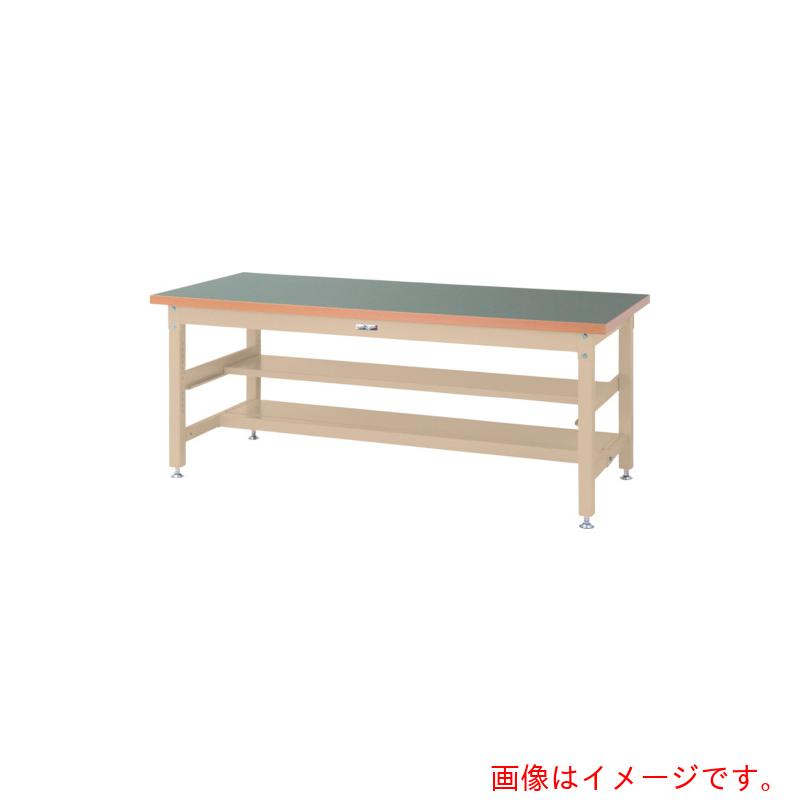 【別途送料あり】山金工業　ヤマテック　ワークテーブル　スーパータイプ　塩ビシート天板　中間（半面）棚板付　１８００×９００×Ｈ７４０ｍｍ　グリーン／ヤマテックアイボリー　【品番：SSR-1890TS1-GI】