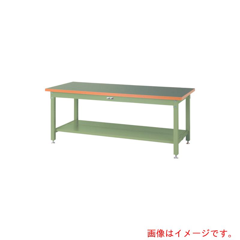 【別途送料あり】山金工業　ヤマテック　ワークテーブル　スーパータイプ　塩ビシート天板　半面棚板２枚付　Ｗ１８００×Ｄ９００×Ｈ７４０ｍｍ　ヤマテックグリーン　【品番：SSR-1890TT-GG】