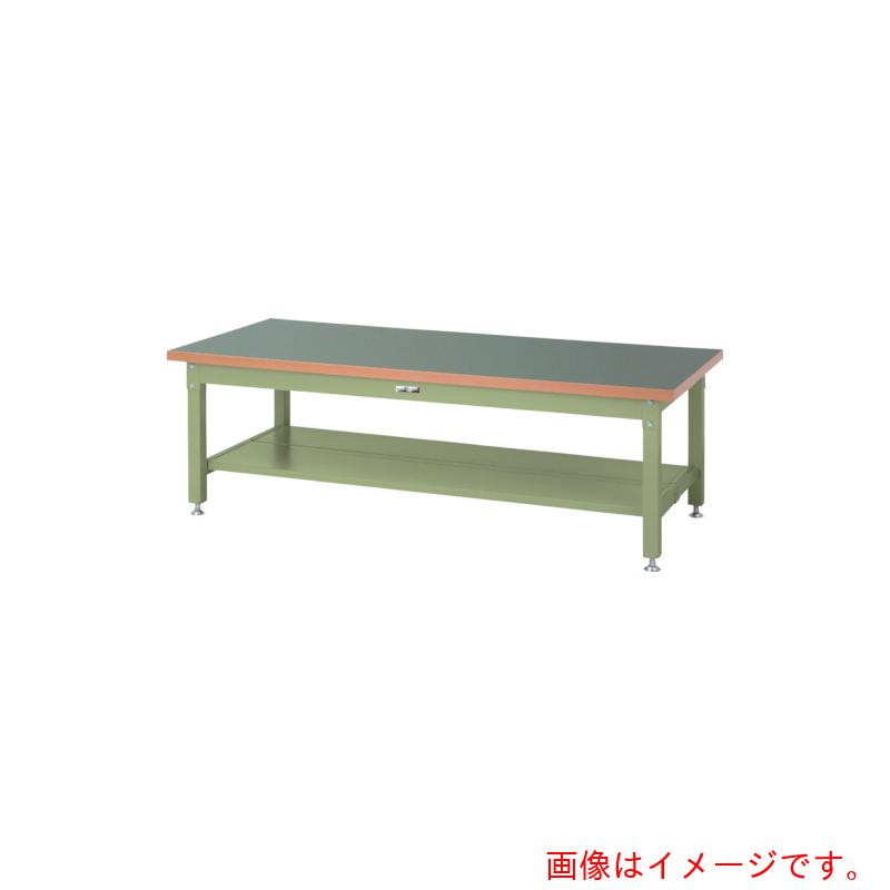 【別途送料あり】山金工業　ヤマテック　ワークテーブル　スーパータイプ　塩ビシート天板　半面棚板２枚付　Ｗ１８００&times;Ｄ９００&times;Ｈ６００ｍｍ　ヤマテックグリーン　【品番：SSRL-1890TT-GG】｜住設プロ　店
