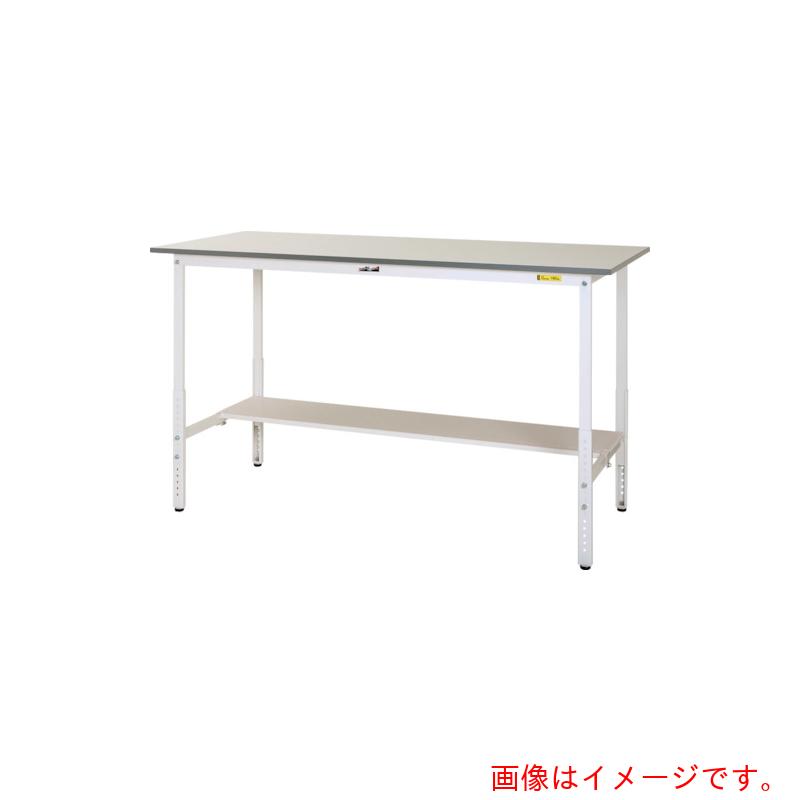 山金工業　ヤマテック　ワークテーブル１５０シリーズ　高さ調整タイプ　半面棚板付　Ｗ６００×６００×Ｈ９００～１２００ｍｍ　シルキーホワイト　【品番：SUPAH-660T-WW】