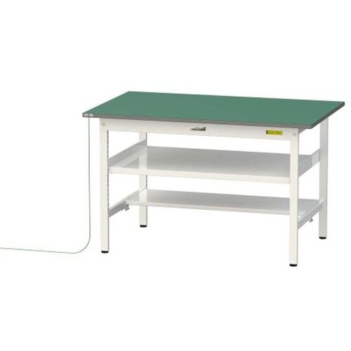 【別途送料あり】山金工業　ヤマテック　ワークテーブル１５０シリーズ　導電性ゴムマット貼りタイプ　固定式　中間棚・半面棚板付　Ｗ１２００×Ｄ７５０×Ｈ７４０ｍｍ　緑マット／シルキーホワイト　【品番：SUPE-1275TF-WW】