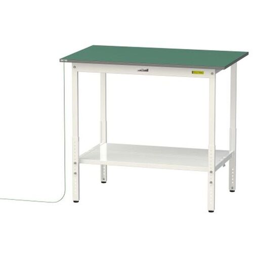 【別途送料あり】山金工業　ヤマテック　ワークテーブル１５０シリーズ　導電性ゴムマット貼りタイプ　高さ調整タイプ　全面棚板付　Ｗ１２００×Ｄ７５０×Ｈ９００～Ｈ１２００ｍｍ　緑マット／シルキーホワイト　【品番：SUPEAH-1275TT-WW】