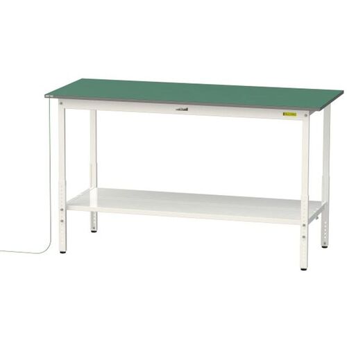 【別途送料あり】山金工業 ヤマテック ワークテーブル150シリーズ 導電性ゴムマット貼りタイプ 高さ調整タイプ 全面棚板付 W1800×D750×H900~H1200mm 緑マット/シルキーホワイト 【品番:SUPEAH-1875TT-WW】|住設プロ 店