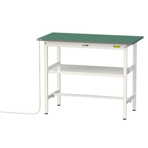 【別途送料あり】山金工業　ヤマテック　ワークテーブル１５０シリーズ　導電性ゴムマット貼りタイプ　固定式　中間棚板付　Ｗ１２００&times;Ｄ６００&times;Ｈ９５０ｍｍ　緑マット／シルキーホワイト　【品番：SUPEH-1260F-WW】｜住設プロ　店