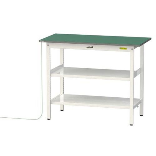【別途送料あり】山金工業　ヤマテック　ワークテーブル１５０シリーズ　導電性ゴムマット貼りタイプ　固定式　中間棚・全面棚板付　Ｗ１２００×Ｄ６００×Ｈ９５０ｍｍ　緑マット／シルキーホワイト　【品番：SUPEH-1260TTF-WW】