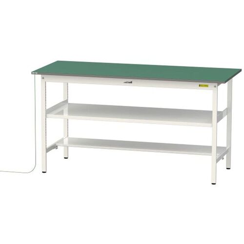 【別途送料あり】山金工業 ヤマテック ワークテーブル150シリーズ 導電性ゴムマット貼りタイプ 固定式 中間棚・半面棚板付 W1800×D750×H950mm 緑マット/シルキーホワイト 【品番:SUPEH-1875TF-WW】|住設プロ 店
