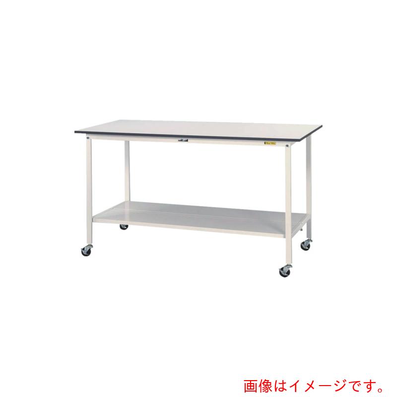 山金工業　ヤマテック　ワークテーブル１５０シリーズ　移動式　全面棚板付　Ｗ９００×Ｄ７５０×Ｈ１０３５ｍｍ　シルキーホワイト　【品番：SUPHC-975TT-WW】