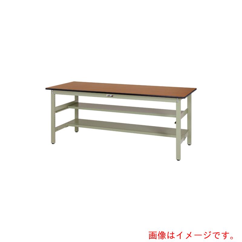 山金工業 ヤマテック ワークテーブル３００シリーズ 固定式 中間棚・半面棚板付 ポリエステル天板 Ｗ６００×Ｄ６００×Ｈ７４０ｍｍ 木目柄／ヤマテックグリーン 【品番：SWP-660TS1-MG】